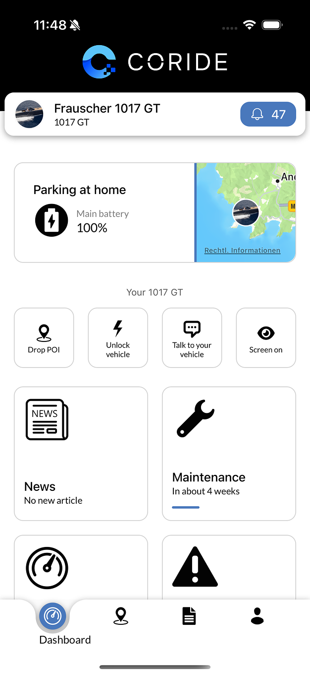 coride owner app boat dashboard