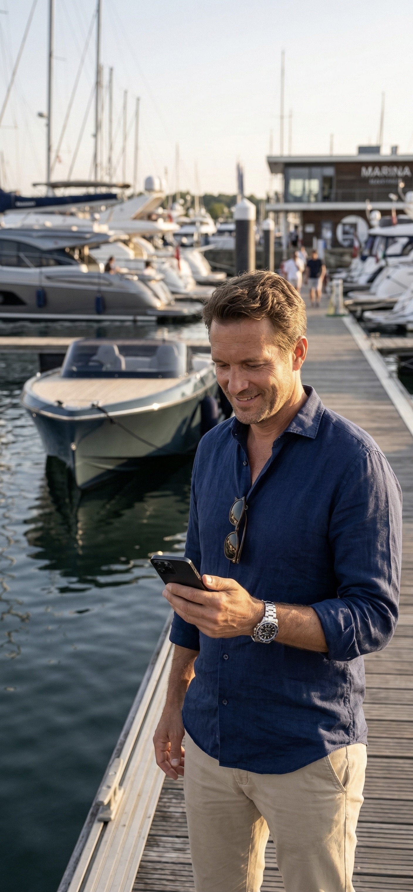 Boat owner using the coride app at the marina
