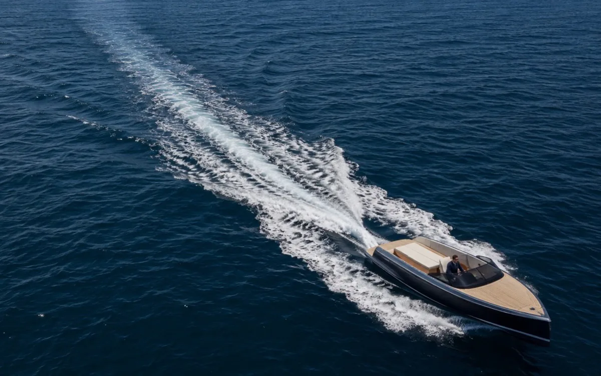 A day boat running across open water